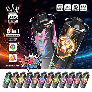 Bang Legend 150K Puffs 6 adjustable flavors disposable vape with rotating mouthpiece