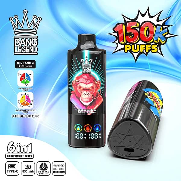 Bang Legend 150K Puffs Watermelon Bubble Gum Disposable Vape With 6 In 1 Flavor Design