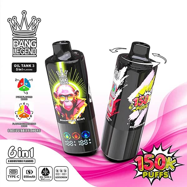Bang Legend 150K Puffs Strawberry Kiwi Disposable Vape With 6-In-1 Flavor Design