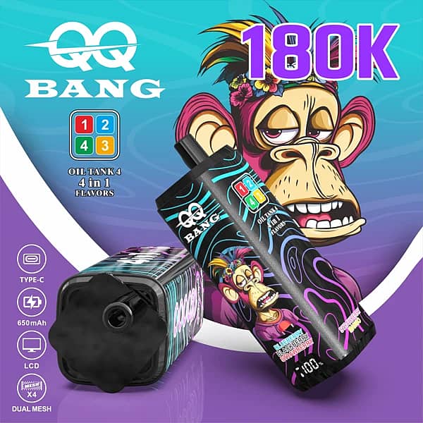 Qq Bang 180K Puffs 4 In 1 Flavors Disposable Vape With Lcd