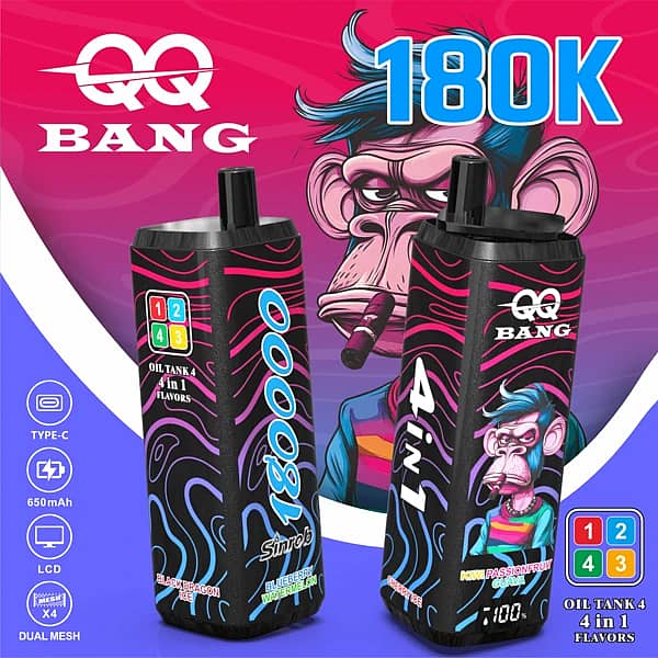 Qq Bang 4-In-1 180K Puffs Assorted Fruit Flavors Disposable Vape With A Digital Display