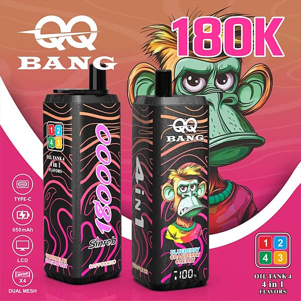 Qq Bang 180K Puffs 4-In-1 Flavors Disposable Vape With Lcd Display
