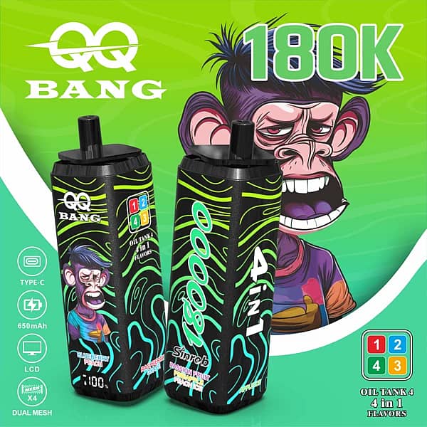 Qq Bang 180K Puffs 4-In-1 Multi-Flavor Disposable Vape With Lcd Screen