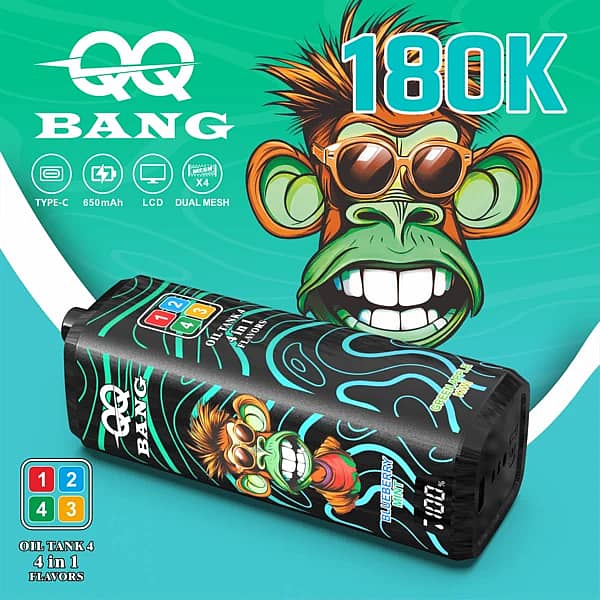Qq Bang 180K Puffs 4 In 1 Flavors Disposable Vape With Lcd Screen