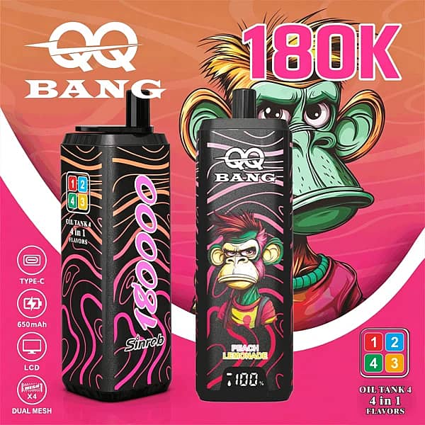 Qq Bang 180K Puffs 4-In-1 Multi-Flavor Disposable Vape With Digital Display