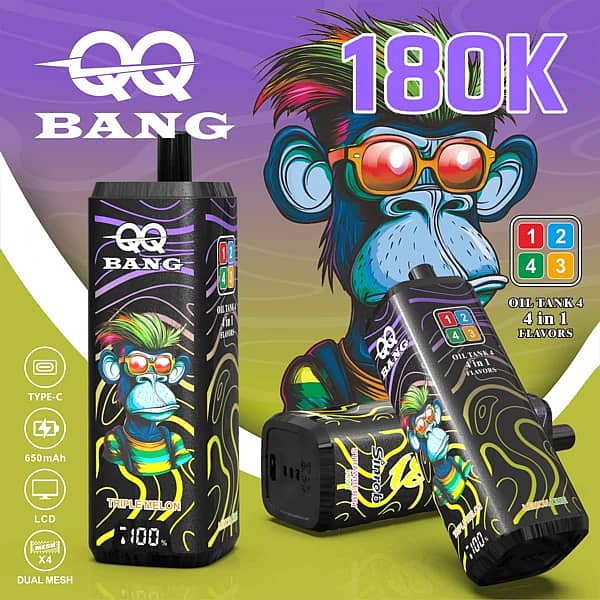Qq Bang 180K Puffs 4-In-1 Flavor Disposable Vape With Digital Display
