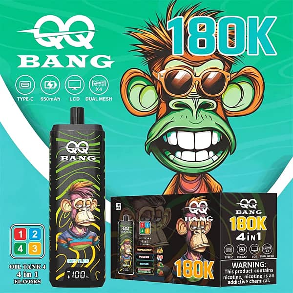 Qq Bang 180K Puffs 4 In 1 Flavors Disposable Vape With Lcd Screen