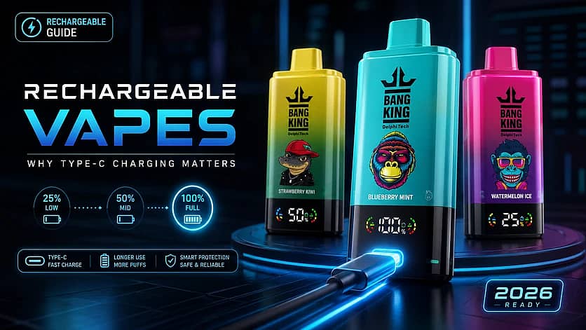 Rechargeable disposable vapes with Type-C charging, battery display and high-puff vape design
