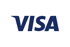 VISA logo with blue stylized text on a white background